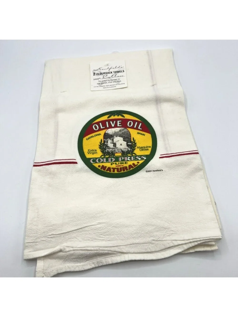 Vintage Kentfields Floursack Kitchen Towels Cotton 2 26x29 Olive Oil Dijon